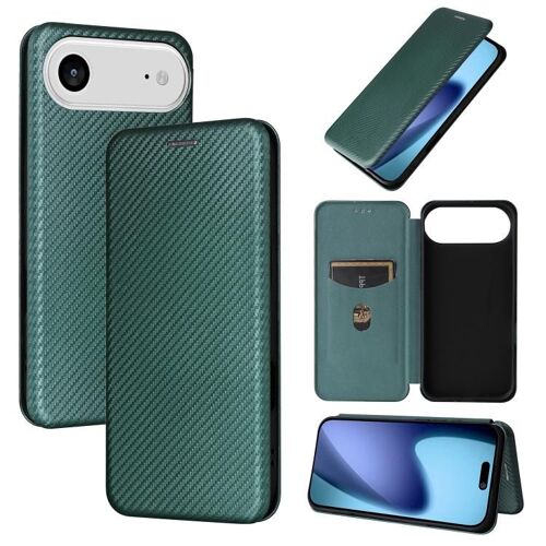 Coque pour iPhone Air, Étui en Cuir Synthétique Texturé Carbone - Flip, Protection Complète Antichoc et Anti-Rayures - Vert