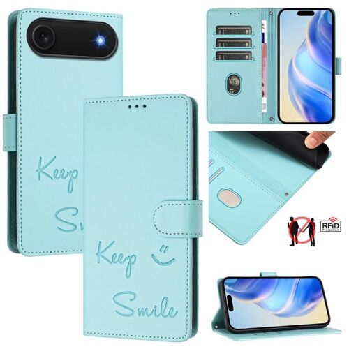 Coque pour iPhone Air, Protection RFID en Cuir avec Embossage Sourire - Vert menthe