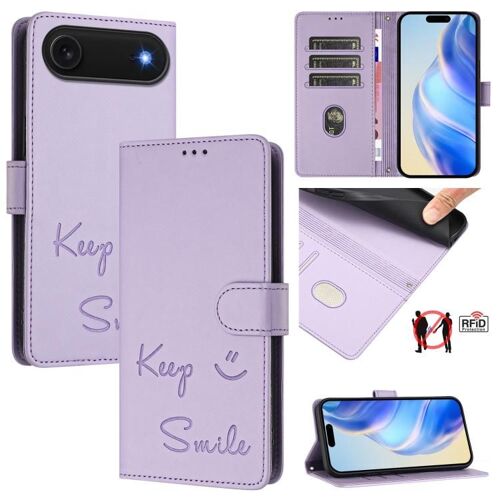 Coque pour iPhone Air, Protection RFID en Cuir avec Embossage Sourire - Violet clair