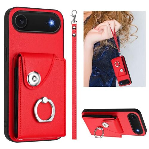 Coque pour iPhone Air, Organisateur de Cartes avec Anneau de Support, Étui en PU avec Lanière - Pratique et Élégant - Rouge