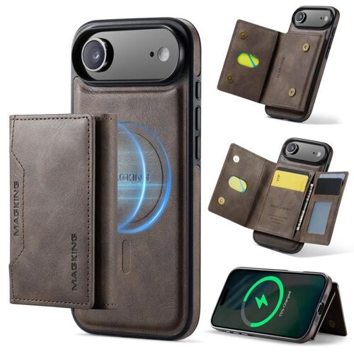 Coque Pour Iphone Air Magking K2 Series, Étui Magsafe Rfid Avec Sac À Cartes Détachable - Café