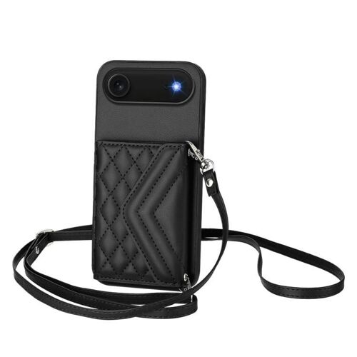 Coque pour iPhone Air, Étui en Texture Rhombique avec Sac pour Cartes et Lanière Longue RFID - Noir