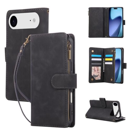 Coque pour iPhone Air, Étui Multifonctionnel en Cuir avec Multi-Cartes - Noir