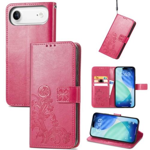 Coque pour iPhone Air, Étui en Cuir avec Fermeture à Quatre Feuilles et Boucle Embossée - Rose