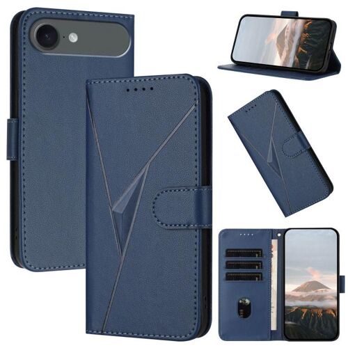 Coque pour iPhone Air, Étui en Cuir avec Motif Triangle et Fermeture à Boucle - Bleu royal