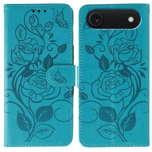 Coque pour iPhone Air, Étui en Cuir Embossé Papillon Rose - Protection Antichoc et Anti-Rayures - Bleu