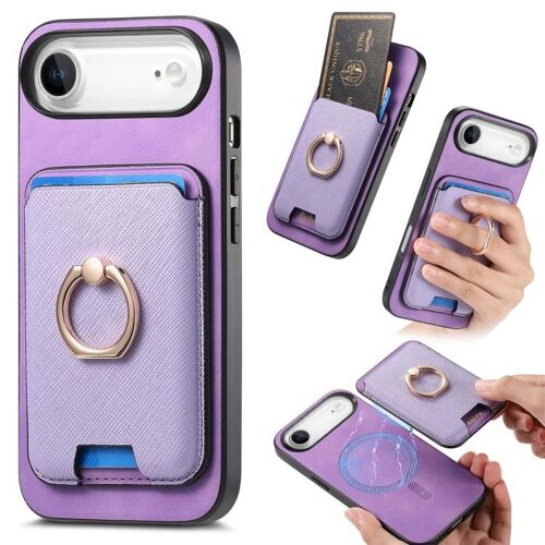 Coque pour iPhone Air, Sac à Cartes en Cuir Rétro avec MagSafe - Protection Élégante et Pratique - Violet