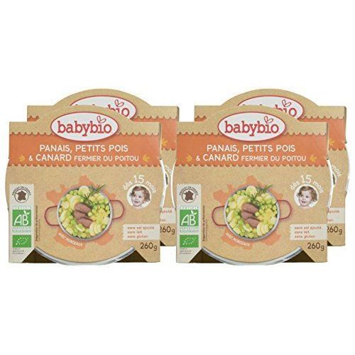 Babybio Assiette Panais Petits Pois/Canard Fermier Du Poitou 260 G - Lot De 4