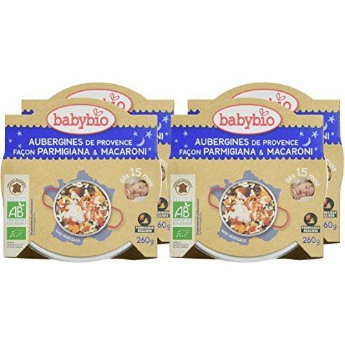 Babybio Assiette Aubergines De Provence Façon Parmigiana/Macaroni 260 G - Lot De 4
