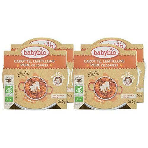 Babybio Assiette Carotte Lentillons/Porc Des Pays De La Loire 260 G - Lot De 4