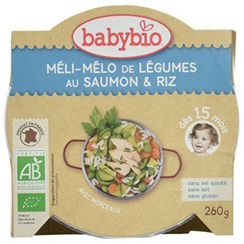 Babybio Assiette Méli-Mélo De Légumes Au Saumon Riz 260 G - Lot De 4