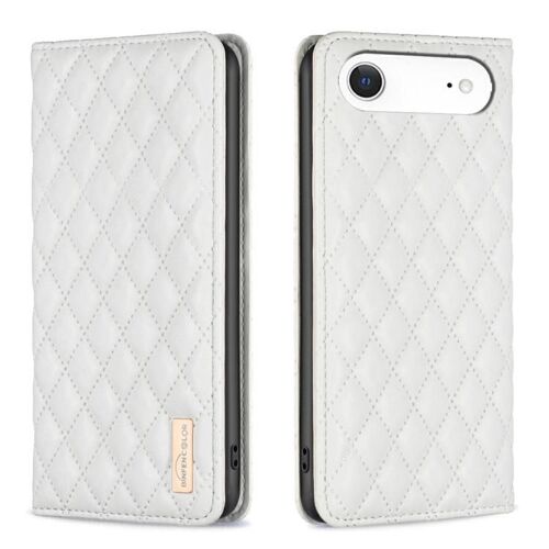 Coque pour iPhone Air, Étui Magnétique en Cuir avec Motif Lattice en Diamant - Protection Complète - Blanc