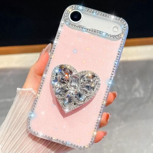 Coque pour iPhone Air, Protection Brillante en Diamant avec Coeur en Gemmes - Glitter, Élégante et Durable - Rose clair
