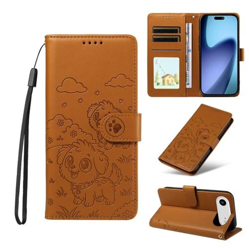 Coque pour iPhone Air, Portefeuille en Cuir avec Coeur Embossé et Protection RFID - Chien - Brun
