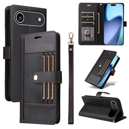 Coque pour iPhone Air, Étui en Cuir avec 6 Compartiments pour Cartes et Lanière - Pratique et Élégant - Noir