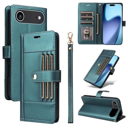 Coque pour iPhone Air, Étui en Cuir avec 6 Compartiments pour Cartes et Lanière - Pratique et Élégant - Vert