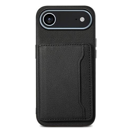 Coque pour iPhone Air, Design en Cuir de Veau Texture, Protection Intégrale avec Poche pour Cartes - Noir
