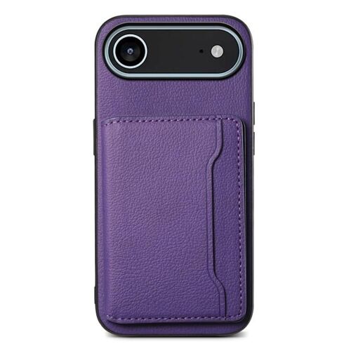 Coque pour iPhone Air, Design en Cuir de Veau Texture, Protection Intégrale avec Poche pour Cartes - Violet