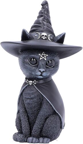 Purrah Figurine Chat Occulte Chapeau De Sorcière Noir 13,5 Cm
