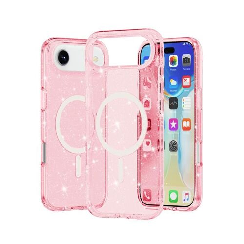 Coque pour iPhone Air, Style Terminator Paillettes Glitter, Protection MagSafe Magnétique - Argent - Rose