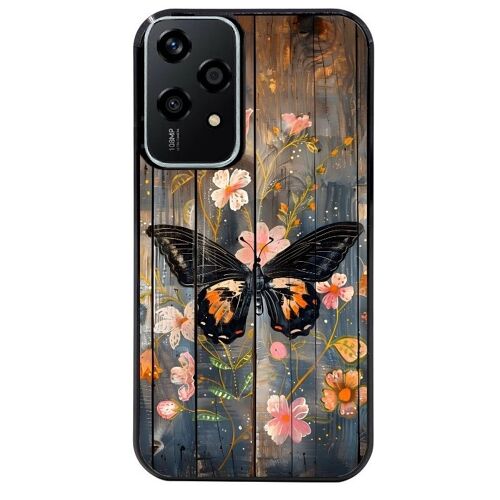 Coque Noire Pour Honor 200 Lite Motif Bois Et Papillon 2