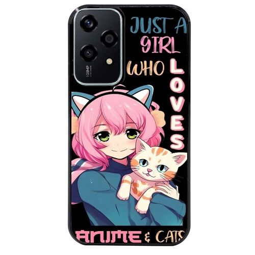 Coque Noire Pour Honor 200 Lite Motif Anime Et Chat