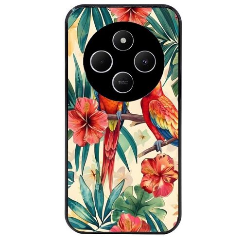 Coque Noire Pour Poco C75 Perroquet Fleur