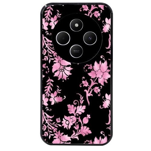 Coque Noire Pour Poco C75 Fleur Rose Et Noire