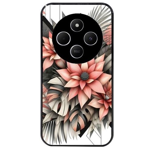Coque Noire Pour Poco C75 Fleur Geometrique Rose