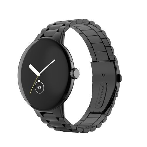 Bracelet En Acier Inoxydable À Boucle Déployante Pour Google Pixel Watch 3 45 Mm - Noir Avec Trois Perles