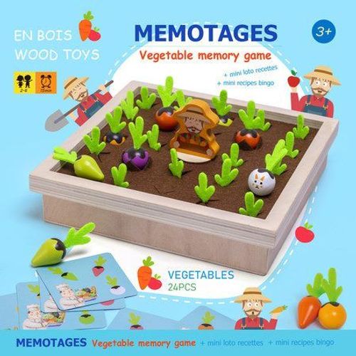 Jeu De Mémoire En Bois Pour Enfants Sur La Récolte Des Carottes - Puzzle De Tri Pour Le Développement