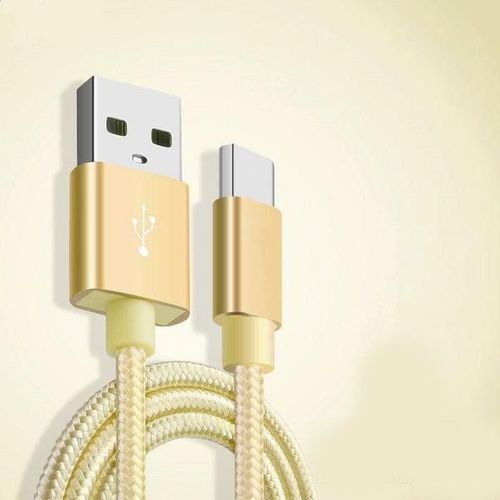 Câble Metal Nylon Renforcé Chargeur Usb/Type C 1,5m Tréssé Couleur Or Compatible Samsung Lg Sony Wiko Blackberry Motorola Asus Huawei Honor Archos Teeno Little Boutik®