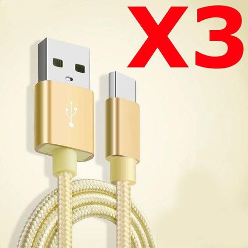 X3 Câble Metal Nylon Renforcé Chargeur Usb/Type C 1,5m Tréssé Couleur Or Compatible Samsung Lg Sony Wiko Blackberry Motorola Asus Huawei Honor Archos Teeno X3 Little Boutik®