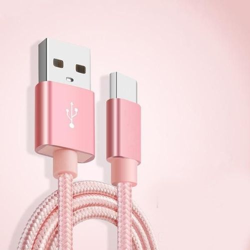 Câble Metal Nylon Renforcé Chargeur Usb/Type C 1,5m Tréssé Couleur Rose Compatible Samsung Lg Sony Wiko Blackberry Motorola Asus Huawei Honor Archos Teeno Couleur :
