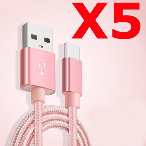 X5 Câble Metal Nylon Renforcé Chargeur Usb/Type C 1,5m Tréssé Couleur Rose Compatible Samsung Lg Sony Wiko Blackberry Motorola Asus Huawei Honor Archos Teenox5 Little Boutik®