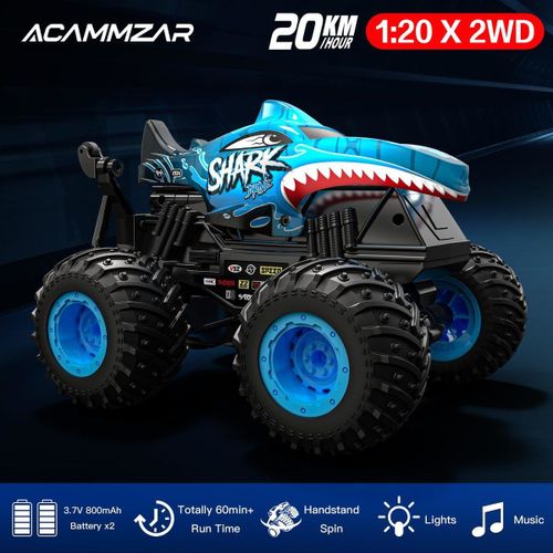 Monster Truck Shark Télécommandé 2,4 Ghz ¿ Voiture De Cascade Tout-Terrain Avec Lumières Et Sons