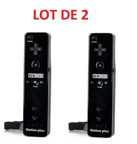 2 X Télécommande Wiimote plus (Motion plus inclus) pour Nintendo Wii et Wii U - Noir