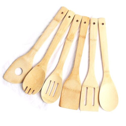 Spatule Cuillère En Bambou, 6 Pièces, Ustensile De Cuisine En Bois