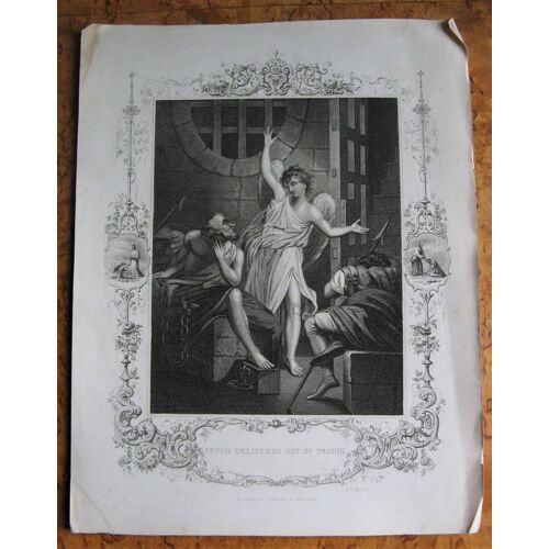 Gravure Ancienne 19° Family Bible 1851 John Brown - Pierre Délivré De Sa Prison