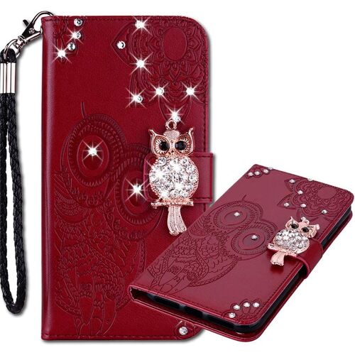 Coque Samsung S21 Ultra, en Cuir Coque avec Dragonne Brillant Flip Housse Motif Hibou Glitter Bling Diamant Coque pour Samsung Galaxy S21 Ultra 5G. Owl Brown