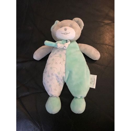 Doudou Ours Bleu Vert Gris Blanc Musti De Mustela