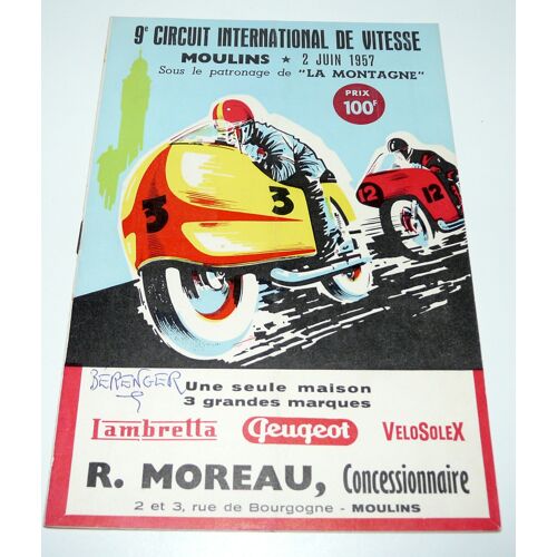 Circuit International De Vitesse Moto De Moulins Programme Du 2 Juin 1957