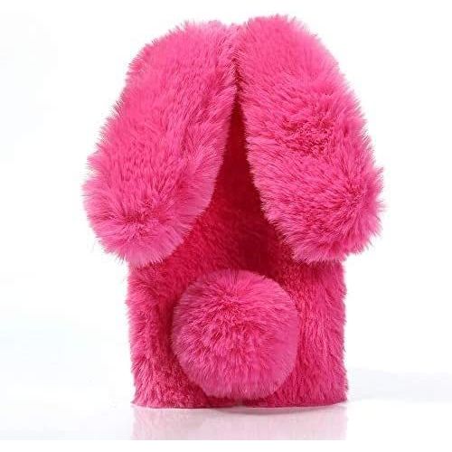 Coque Pour Xiaomi Redmi Note 9 Pro/Note 9s 3d Lapin Poilu Fourrure Animal Design Case Motif Dr?Le Bumper Cuir Kawaii Cover - Rouge