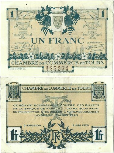 France - Billet - Chambre De Commerce De Tours - Un Franc - 1920 - Jp.123.04 - 15-121