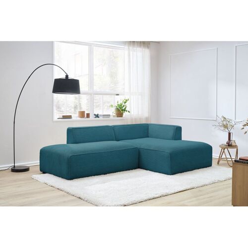 Canapé d'angle fixe MEGEVE tissu velours côtelé Bleu canard Angle droit