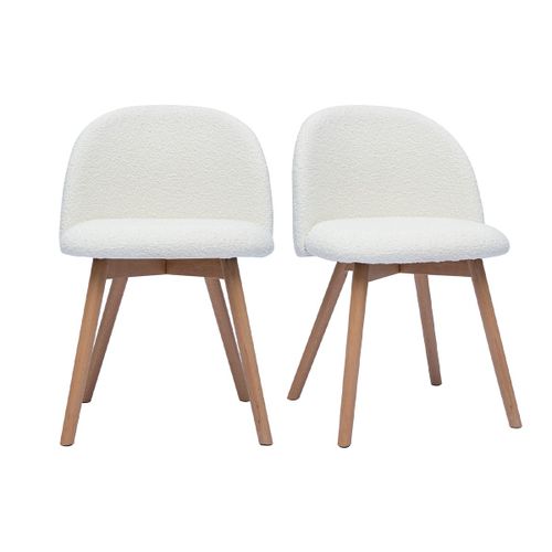 Chaises Scandinaves En Tissu Effet Laine Bouclée Blanc Et Bois Clair Massif (Lot De 2) Celeste