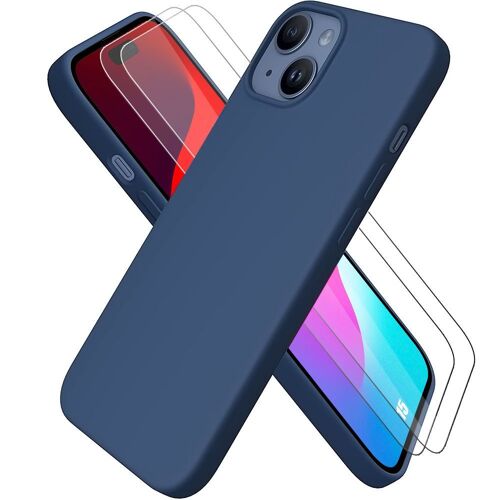 Coque Pour Iphone 15 Silicone Ultra Slim Bleu Marine + 2 Protection D'écran Verre Trempé - Booling