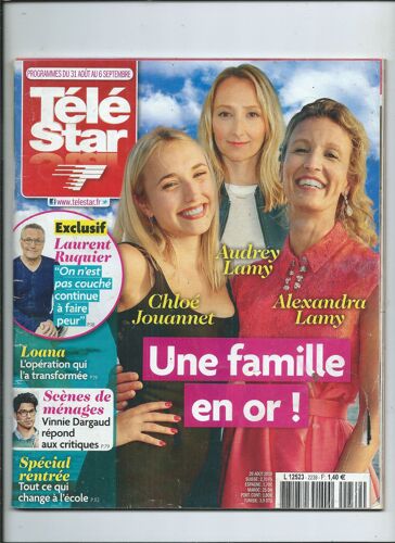 Télé Star 26/08/2019 Audey Et Alexandr Lamy, Chloé Jouannet, Loana, Ursula Andress, Alizée, Faustine Bollaert, Lady Di