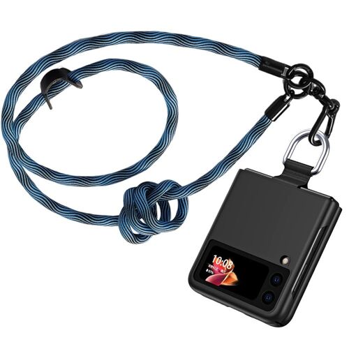 Coque pour Samsung Galaxy Z Flip 3 5G Noir, Protection Antichoc avec Boucle et Cordon Démontable Bleu - E.F.Connection