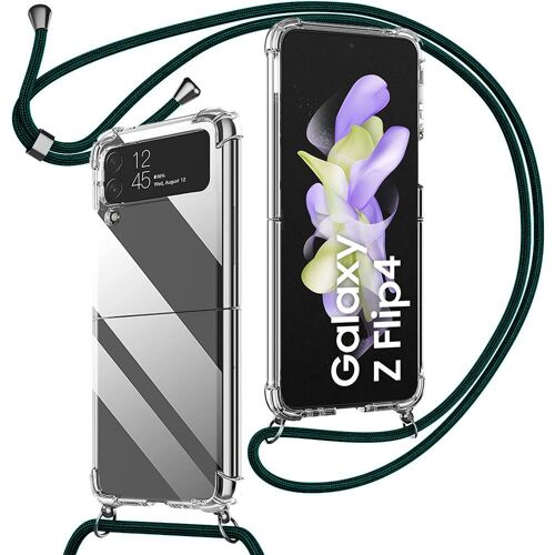 Coque Pour Samsung Galaxy Z Flip 4, Protection Renforcé Transparente Souple + Cordon Vert Nuit - E.F.Connection